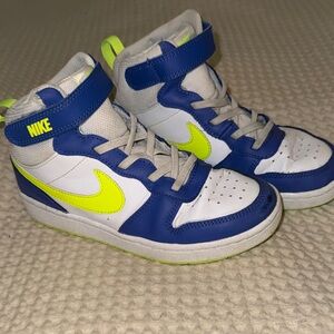 Nike Kids Court Borough Mid 2 Sneakers - Blue and Neon Yellow
